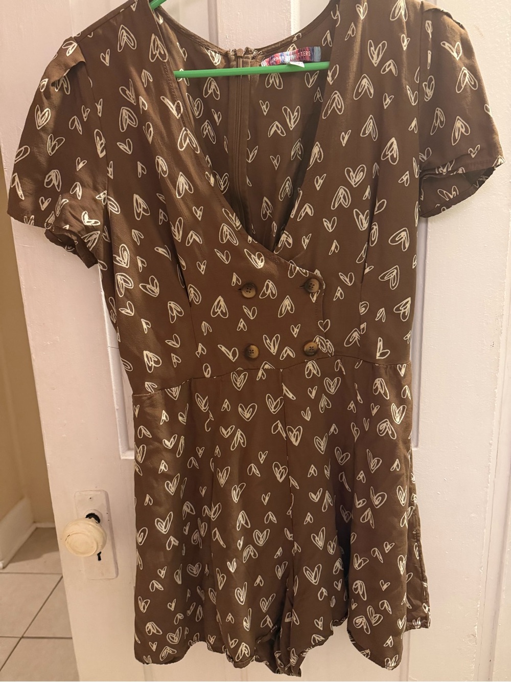 Urban outfitters Brown Heart-Print Romper with Button Front